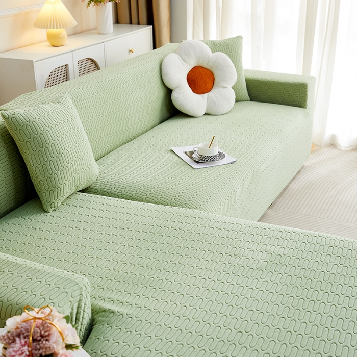 91家纺网 家纺一手货源 找家纺 逐日 2023新款提花沙发套系列-曲艺 曲艺-抹茶色