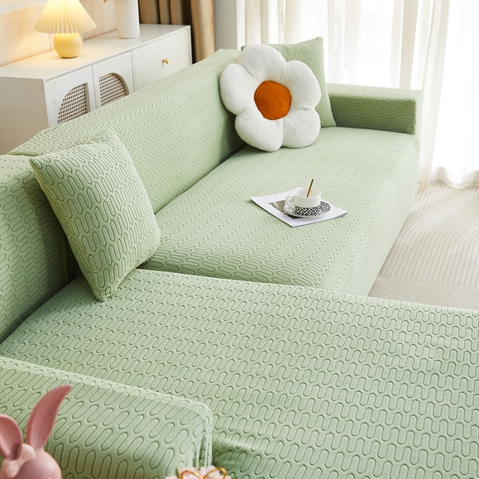 91家纺网 家纺一手货源 找家纺 逐日 2023新款提花沙发套系列-曲艺 曲艺-抹茶色