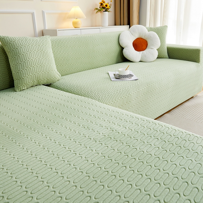 91家纺网 家纺一手货源 找家纺 逐日 2023新款提花沙发套系列-曲艺 曲艺-抹茶色