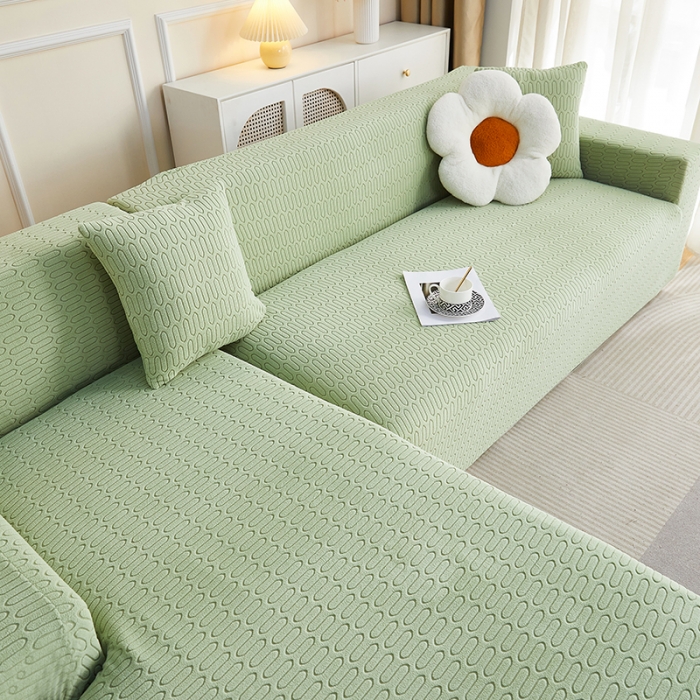 91家纺网 家纺一手货源 找家纺 逐日 2023新款提花沙发套系列-曲艺 曲艺-抹茶色