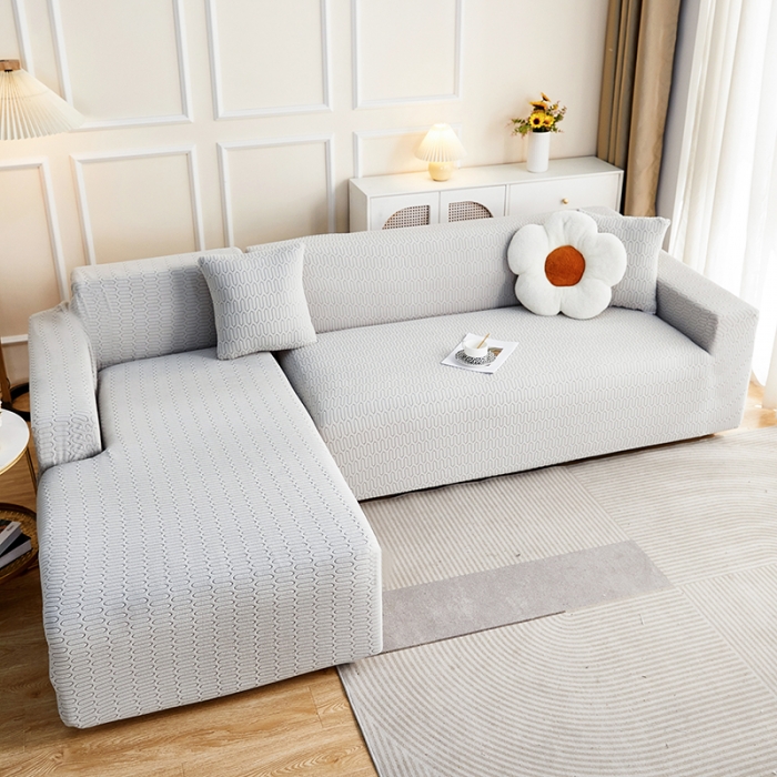 91家纺网 家纺一手货源 找家纺 逐日 2023新款提花沙发套系列-曲艺 曲艺-浅灰色