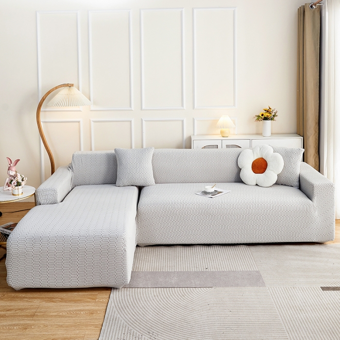 91家纺网 家纺一手货源 找家纺 逐日 2023新款提花沙发套系列-曲艺 曲艺-浅灰色