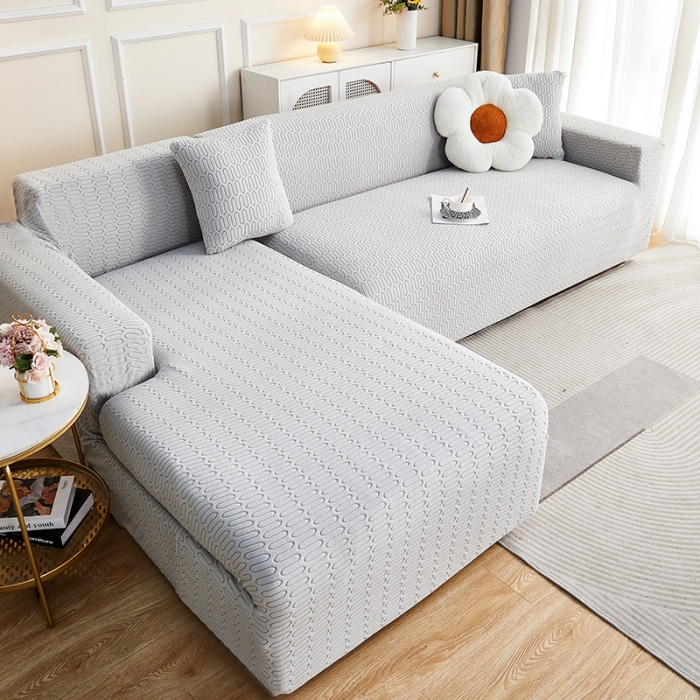 91家纺网 家纺一手货源 找家纺 逐日 2023新款提花沙发套系列-曲艺 曲艺-浅灰色