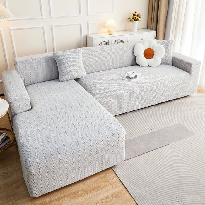 91家纺网 家纺一手货源 找家纺 逐日 2023新款提花沙发套系列-曲艺 曲艺-浅灰色