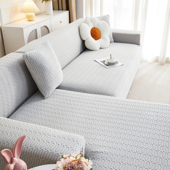 91家纺网 家纺一手货源 找家纺 逐日 2023新款提花沙发套系列-曲艺 曲艺-浅灰色