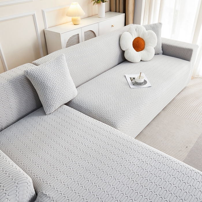 91家纺网 家纺一手货源 找家纺 逐日 2023新款提花沙发套系列-曲艺 曲艺-浅灰色