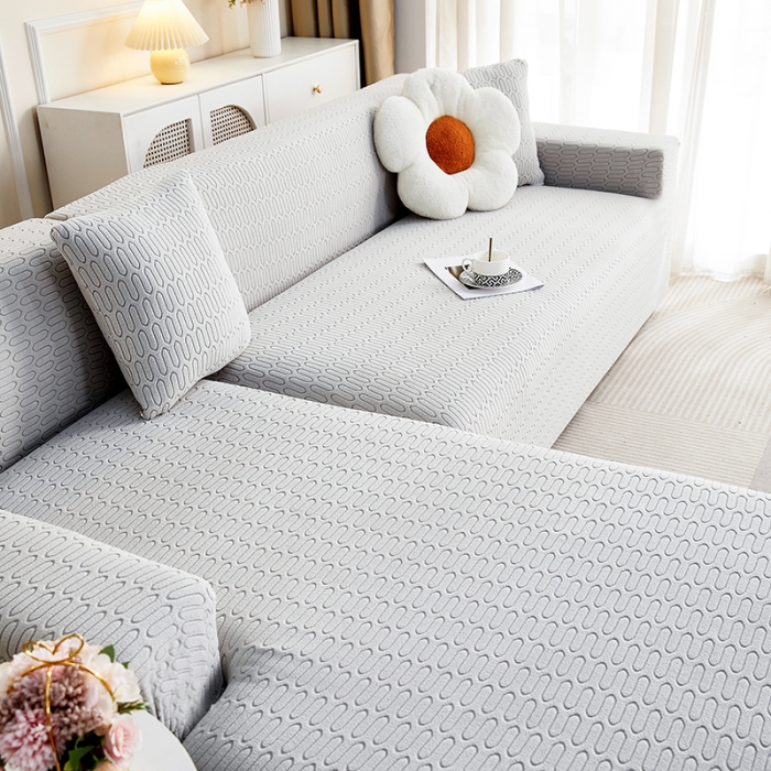 91家纺网 家纺一手货源 找家纺 逐日 2023新款提花沙发套系列-曲艺 曲艺-浅灰色