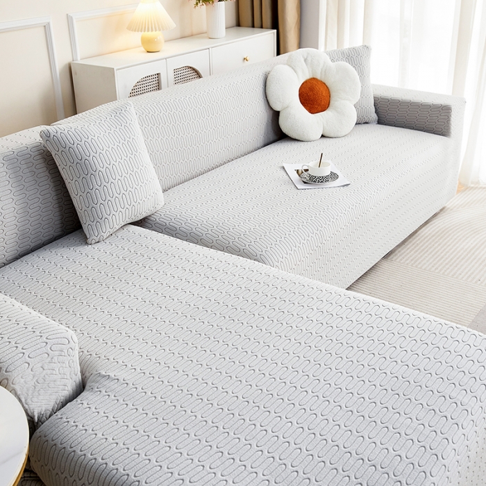 91家纺网 家纺一手货源 找家纺 逐日 2023新款提花沙发套系列-曲艺 曲艺-浅灰色