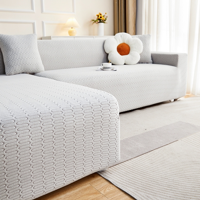 91家纺网 家纺一手货源 找家纺 逐日 2023新款提花沙发套系列-曲艺 曲艺-浅灰色