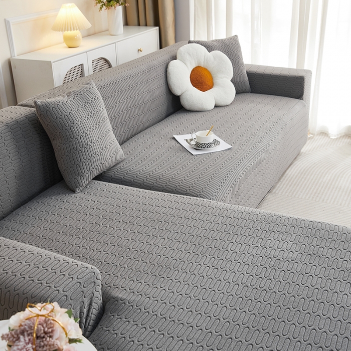 91家纺网 家纺一手货源 找家纺 逐日 2023新款提花沙发套系列-曲艺 曲艺-深灰色