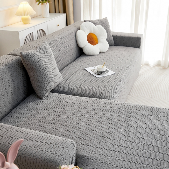 91家纺网 家纺一手货源 找家纺 逐日 2023新款提花沙发套系列-曲艺 曲艺-深灰色