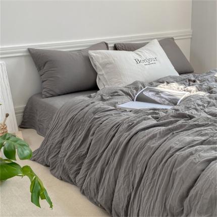 91家纺网 家纺一手货源 找家纺 雨帆家纺 2023新款ins风超柔水洗棉四件套 ins灰色