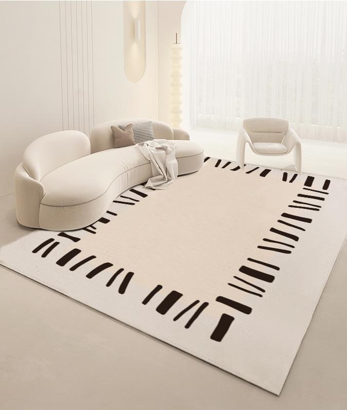 91家纺网 家纺一手货源 找家纺 芙宁娜2023水晶绒简约奶油风客厅茶几毯北欧现代黑白轻奢高级地垫 暖居