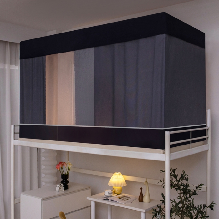 91家纺网 家纺一手货源 找家纺 千逸虹 2024新款简约纯色上下铺学生蚊帐 深蓝色