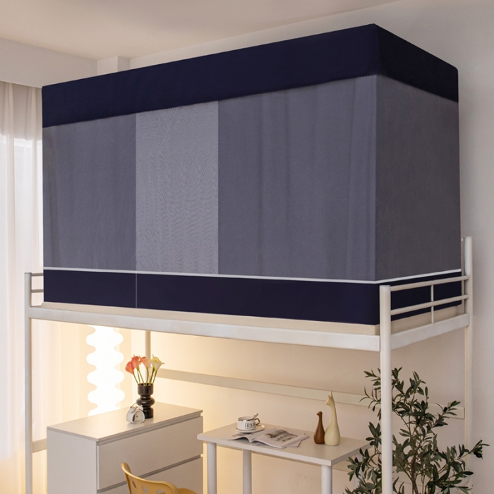 91家纺网 家纺一手货源 找家纺 千逸虹 2024新款简约纯色上下铺学生蚊帐 深蓝色