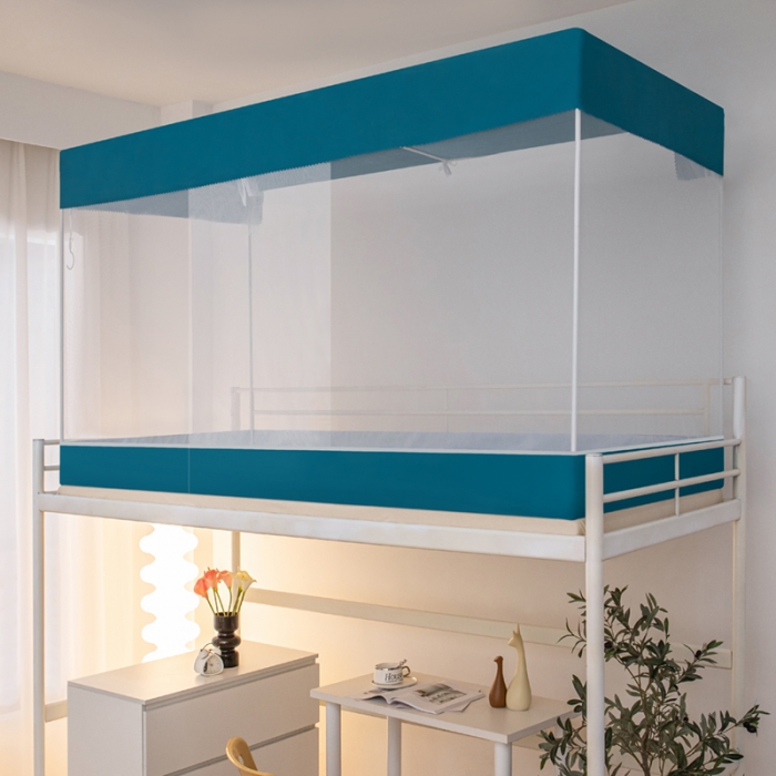 91家纺网 家纺一手货源 找家纺 千逸虹 2024新款简约纯色上下铺学生蚊帐 墨兰