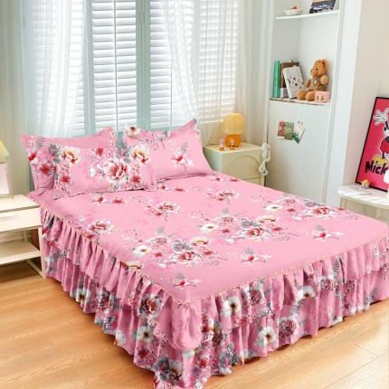 91家纺网 家纺一手货源 找家纺 小雨家纺 2026新款芦荟棉单件床裙+床裙三件套 春风画梦