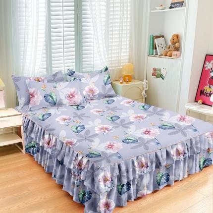 91家纺网 家纺一手货源 找家纺 小雨家纺 2026新款芦荟棉单件床裙+床裙三件套 阳光花朵莲