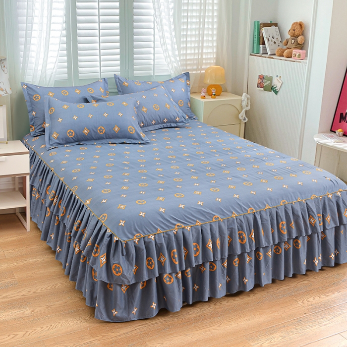 91家纺网 家纺一手货源 找家纺 小雨家纺 2026新款芦荟棉单件床裙+床裙三件套 奥利维