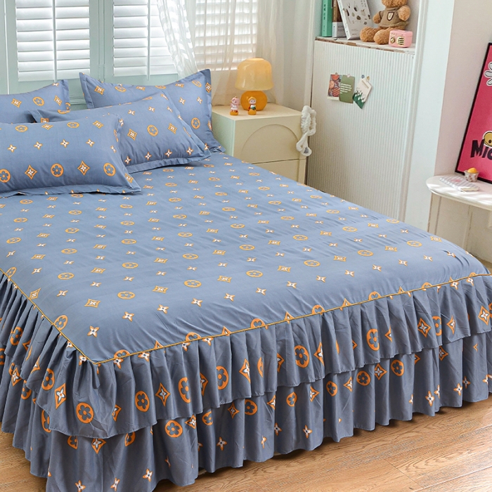 91家纺网 家纺一手货源 找家纺 小雨家纺 2026新款芦荟棉单件床裙+床裙三件套 奥利维