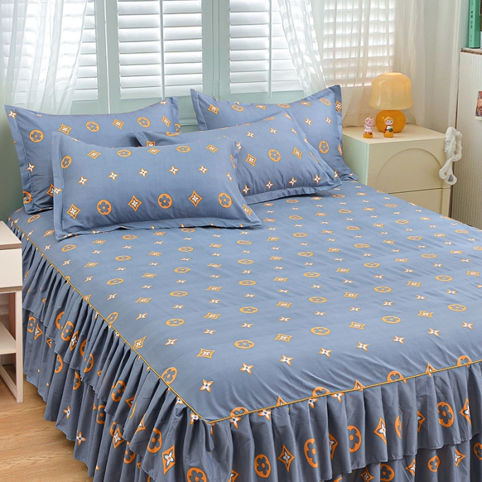 91家纺网 家纺一手货源 找家纺 小雨家纺 2026新款芦荟棉单件床裙+床裙三件套 奥利维