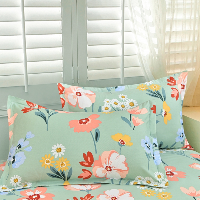 91家纺网 家纺一手货源 找家纺 小雨家纺 2026新款芦荟棉单件床裙+床裙三件套 朝花夕拾绿