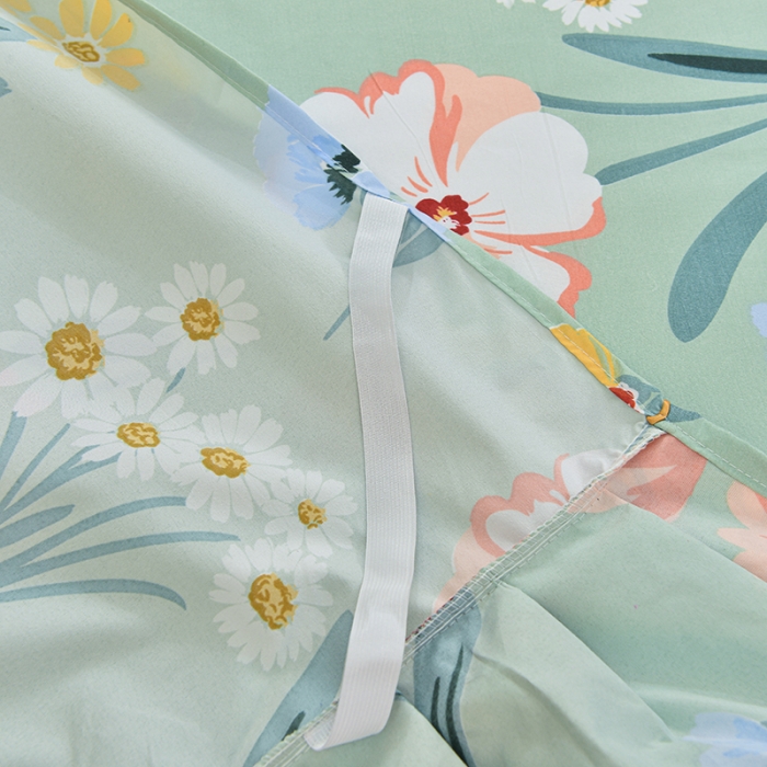 91家纺网 家纺一手货源 找家纺 小雨家纺 2026新款芦荟棉单件床裙+床裙三件套 朝花夕拾绿