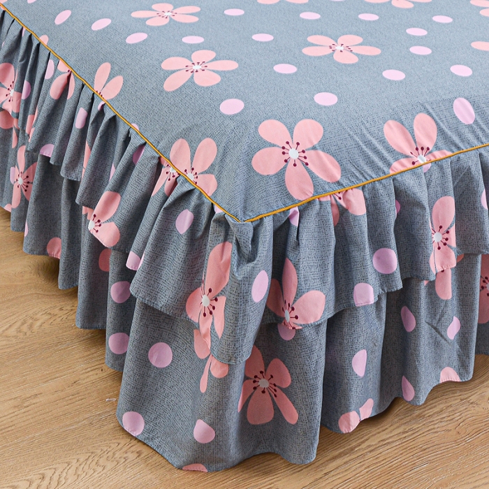 91家纺网 家纺一手货源 找家纺 小雨家纺 2026新款芦荟棉单件床裙+床裙三件套 春天花园