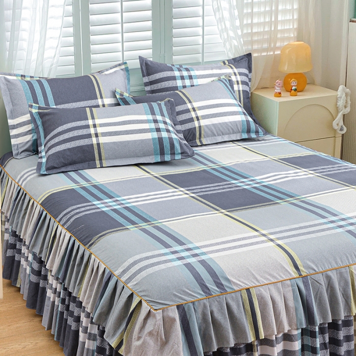 91家纺网 家纺一手货源 找家纺 小雨家纺 2026新款芦荟棉单件床裙+床裙三件套 灰格格