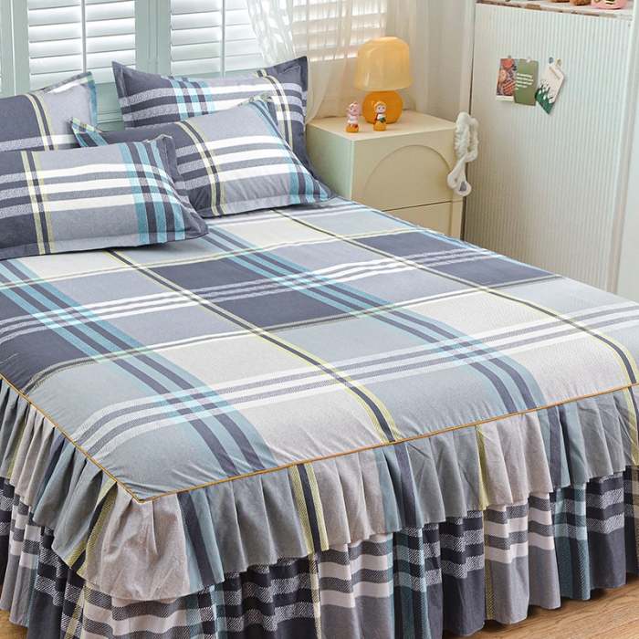 91家纺网 家纺一手货源 找家纺 小雨家纺 2026新款芦荟棉单件床裙+床裙三件套 灰格格