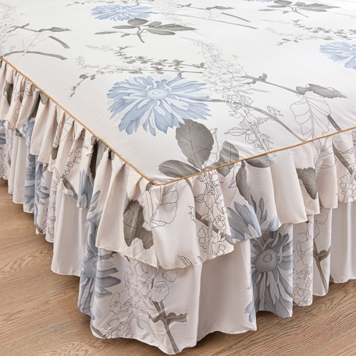 91家纺网 家纺一手货源 找家纺 小雨家纺 2026新款芦荟棉单件床裙+床裙三件套 似水流年