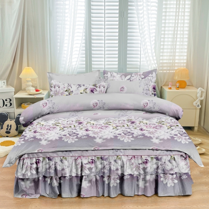 91家纺网 家纺一手货源 找家纺 小雨家纺 2026新款芦荟棉四件套 爱的花海紫