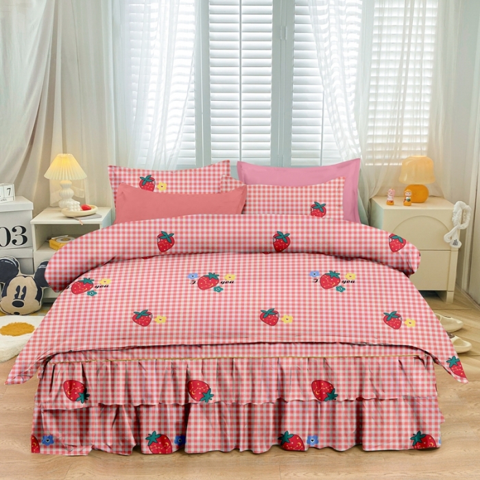 91家纺网 家纺一手货源 找家纺 小雨家纺 2026新款芦荟棉四件套 草莓之恋