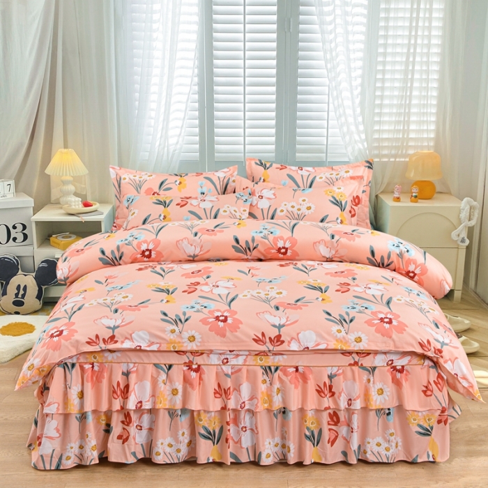 91家纺网 家纺一手货源 找家纺 小雨家纺 2026新款芦荟棉四件套 朝花夕拾粉