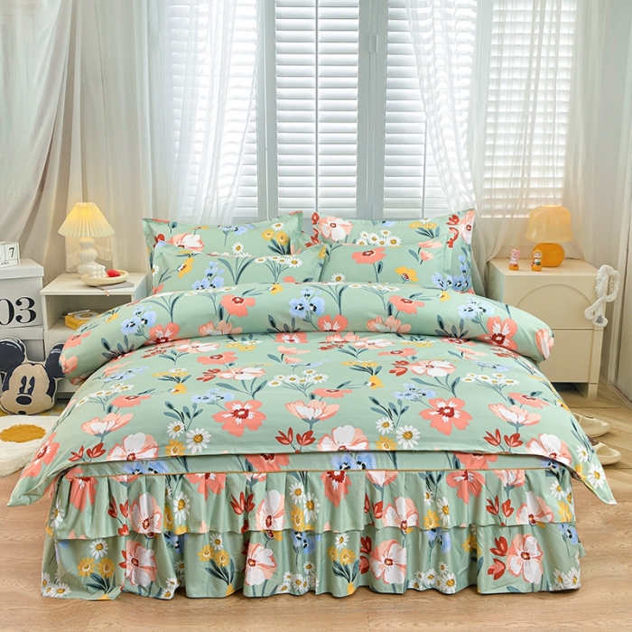 91家纺网 家纺一手货源 找家纺 小雨家纺 2026新款芦荟棉四件套 朝花夕拾绿