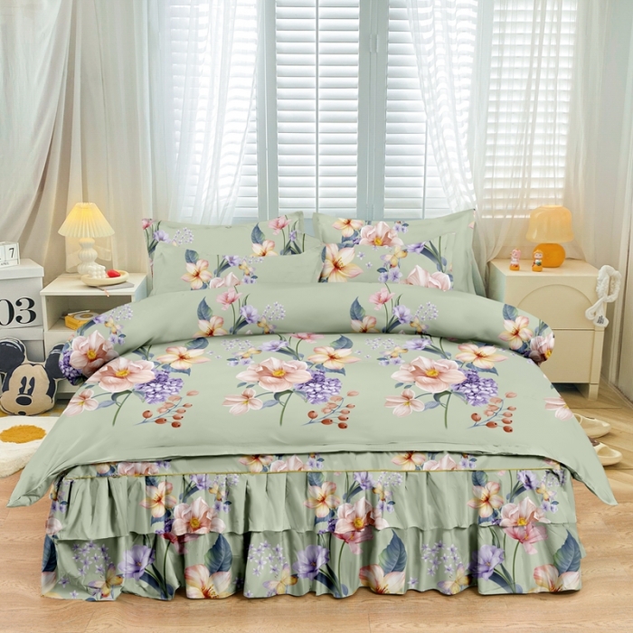 91家纺网 家纺一手货源 找家纺 小雨家纺 2026新款芦荟棉四件套 风采依旧绿