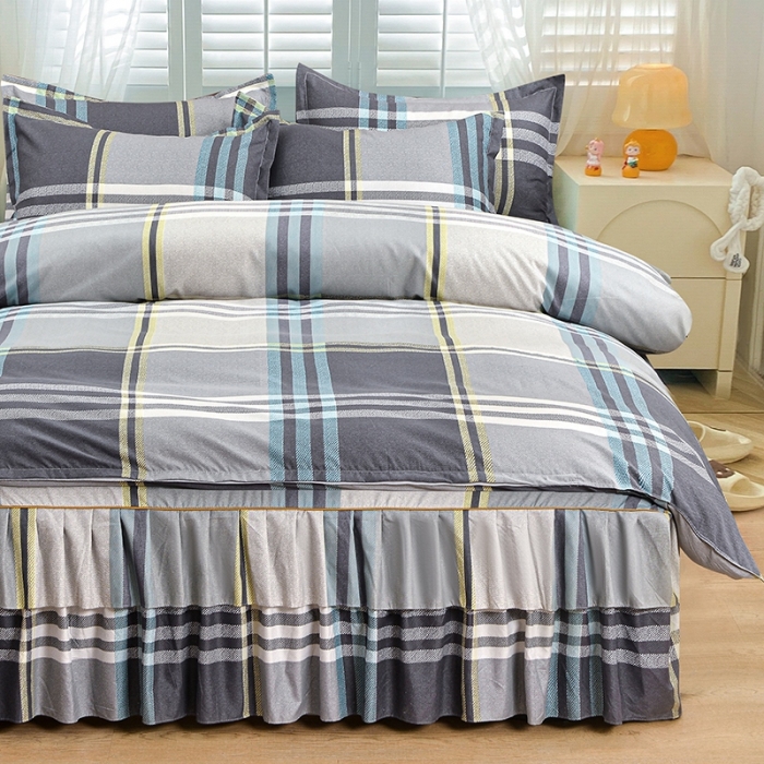 91家纺网 家纺一手货源 找家纺 小雨家纺 2026新款芦荟棉四件套 灰格格