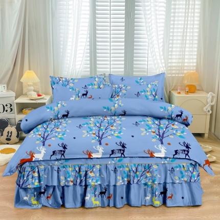 小雨家纺 2026新款芦荟棉四件套 麋鹿森林