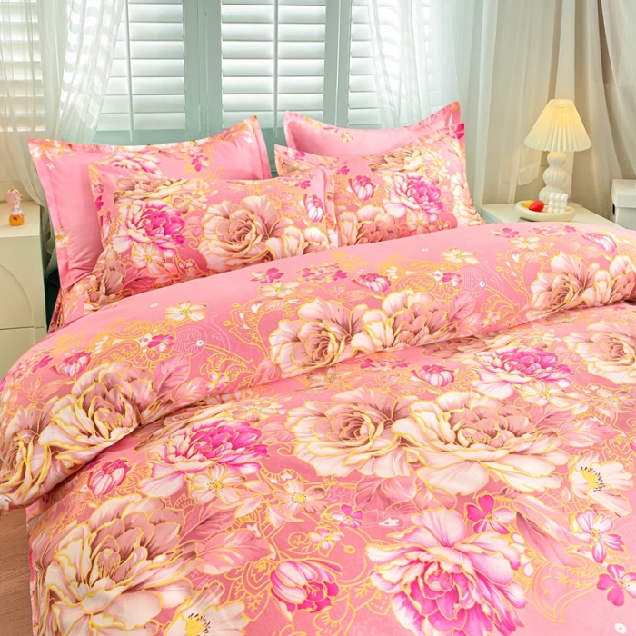 91家纺网 家纺一手货源 找家纺 小雨家纺 2026新款芦荟棉四件套 妩媚花王