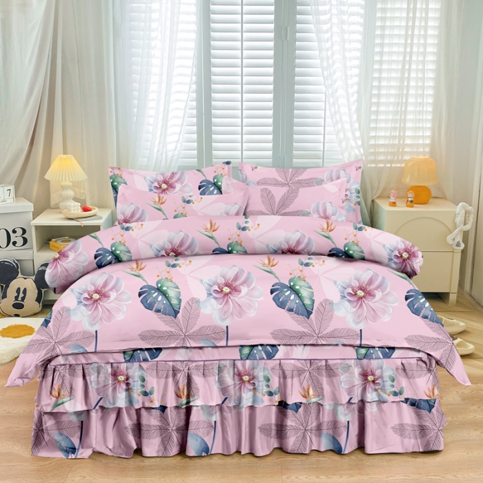 91家纺网 家纺一手货源 找家纺 小雨家纺 2026新款芦荟棉四件套 阳光花朵粉