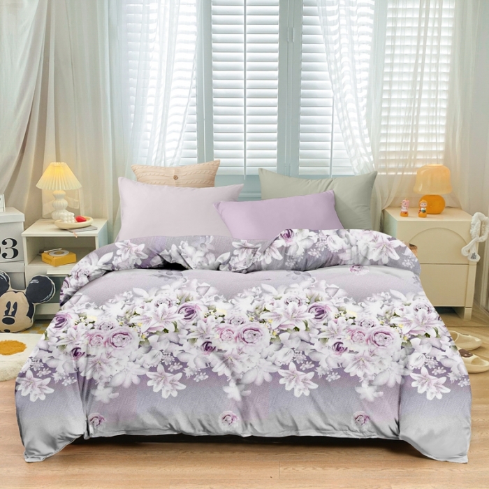 91家纺网 家纺一手货源 找家纺 小雨家纺 2026新款芦荟棉单件被套 爱的花海紫