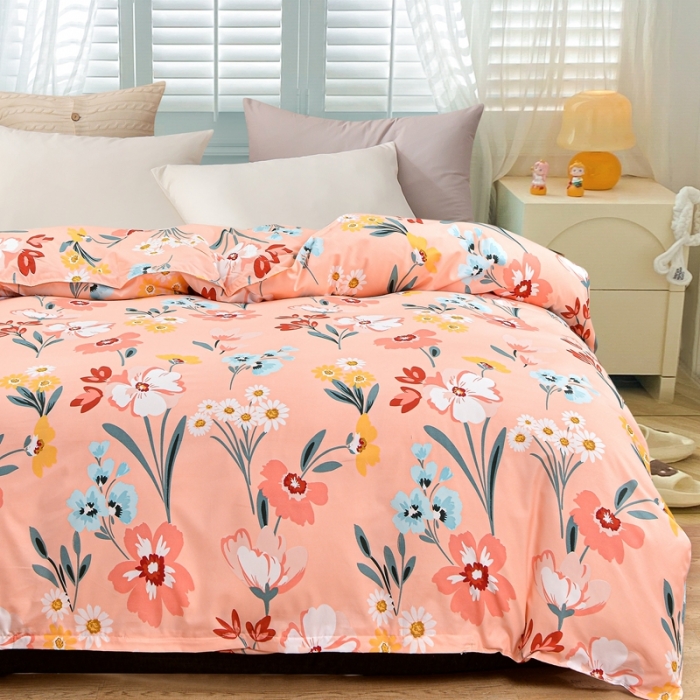 91家纺网 家纺一手货源 找家纺 小雨家纺 2026新款芦荟棉单件被套 朝花夕拾-粉