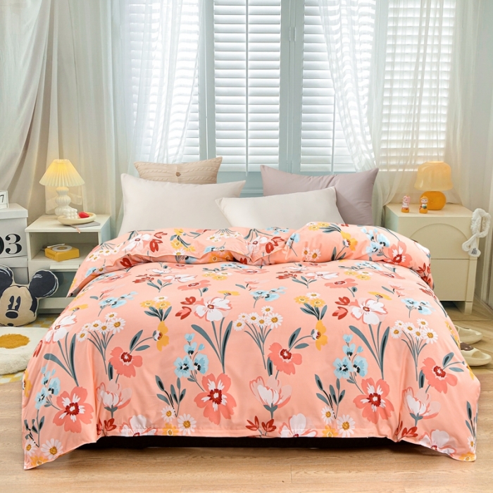 91家纺网 家纺一手货源 找家纺 小雨家纺 2026新款芦荟棉单件被套 朝花夕拾-粉