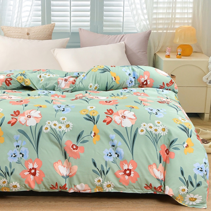 91家纺网 家纺一手货源 找家纺 小雨家纺 2026新款芦荟棉单件被套 朝花夕拾-绿