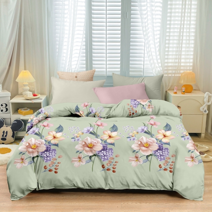 91家纺网 家纺一手货源 找家纺 小雨家纺 2026新款芦荟棉单件被套 风采依旧绿