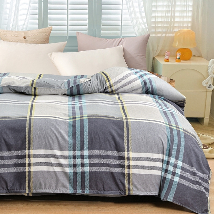 91家纺网 家纺一手货源 找家纺 小雨家纺 2026新款芦荟棉单件被套 灰格格