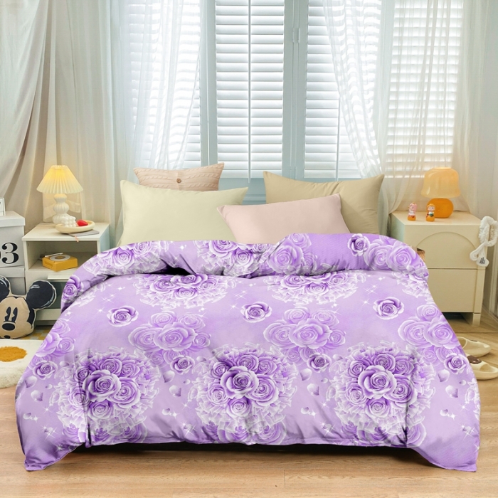 91家纺网 家纺一手货源 找家纺 小雨家纺 2026新款芦荟棉单件被套 玫瑰爱人紫