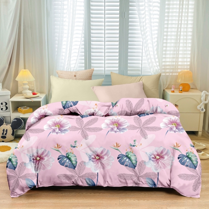 91家纺网 家纺一手货源 找家纺 小雨家纺 2026新款芦荟棉单件被套 阳光花朵粉