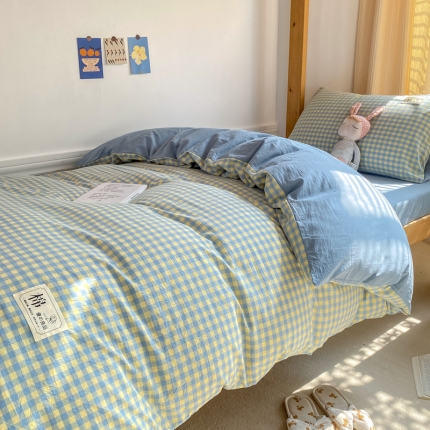 91家纺网 家纺一手货源 找家纺 【直播爆款新款A类全棉水洗棉大学生宿舍三件套床上用品纯棉床笠床单四件套