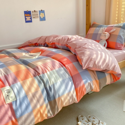 91家纺网 家纺一手货源 找家纺 【直播爆款新款A类全棉水洗棉大学生宿舍三件套床上用品纯棉床笠床单四件套